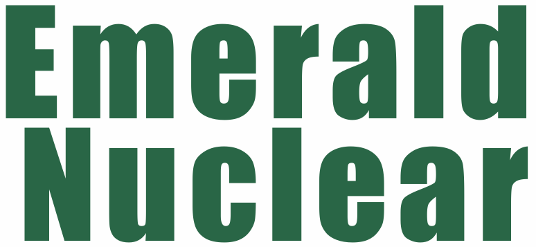 Logo for Emerald Nuclear Inc. The word Emerald Nuclear spelled with emerald green block letters. 